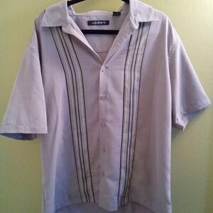 Mens XL Axist Gray Short Sleeve Button Down Shirt Pinstripe Relaxed Lightweight